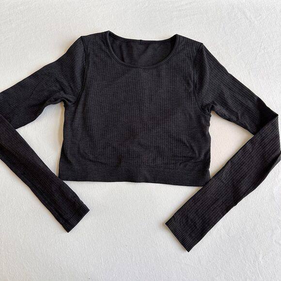 lululemon athletica Tops - Lululemon Ebb To Street Long Sleeve Ribbed Crop Top Women’s Black SIZE 8